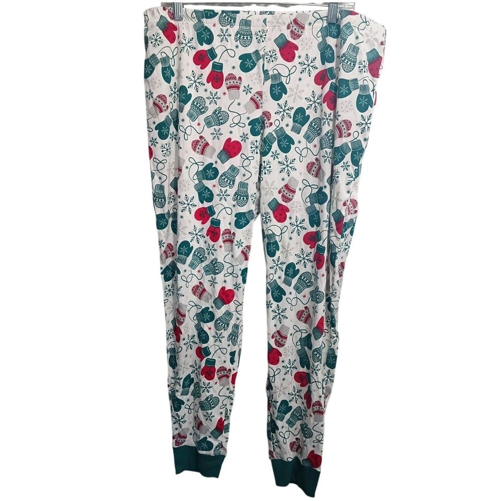 Macy's Family PJs Sleep Pants L Winter Holiday Novelty Mitten Print Sleepwear